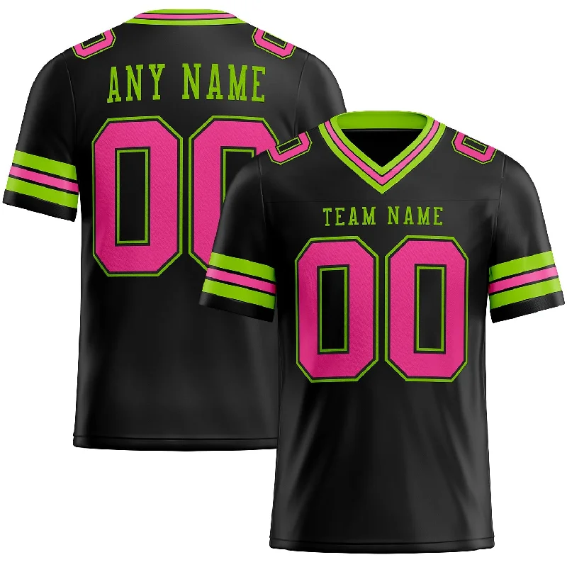 Football Jersey With Ultra-Lightweight Feel-Custom Black Pink-Neon Green Mesh Authentic Football Jersey