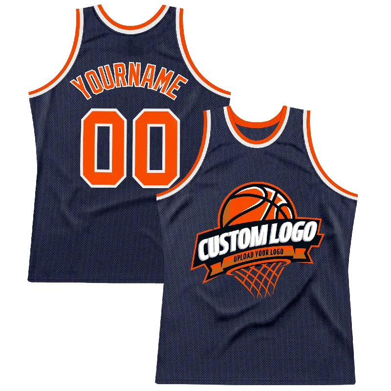 Basketball Jersey With Black And White-Custom Navy Orange-White Authentic Throwback Basketball Jersey