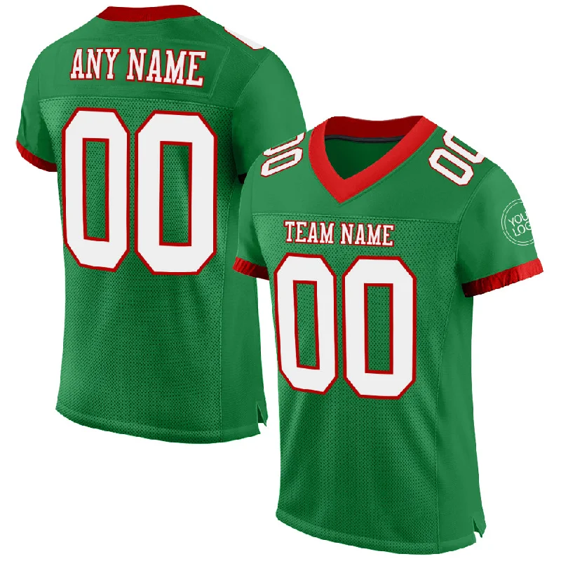 Football Jersey For Coaches-Custom Grass Green White-Red Mesh Authentic Football Jersey