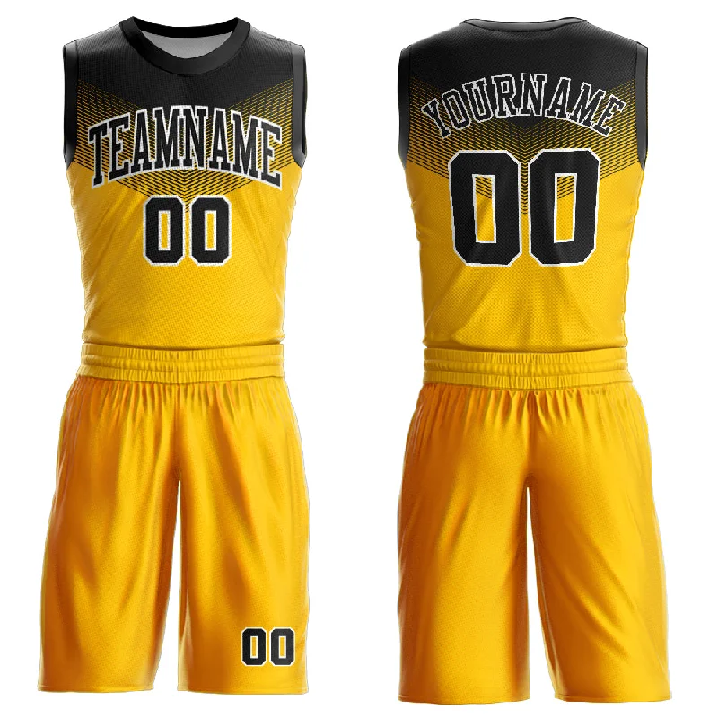 Basketball Jersey With Smart Fabric Technology-Custom Gold Black-White Round Neck Sublimation Basketball Suit Jersey