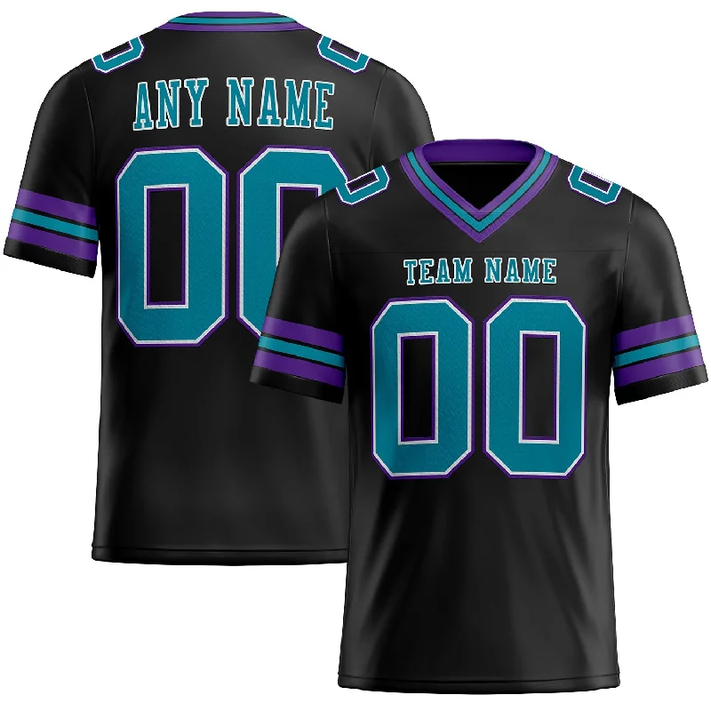 Football Jersey With Classic Pinstripes-Custom Black Teal-Purple Mesh Authentic Football Jersey