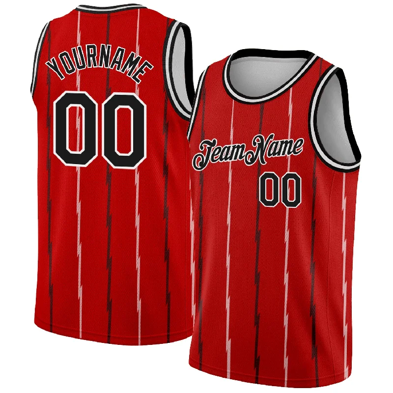 Basketball Jersey With Stripes-Custom Red Black-White Lines Authentic City Edition Basketball Jersey