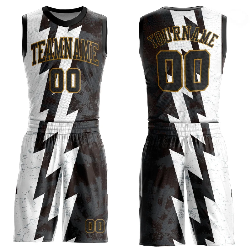 Basketball Jersey With Energy Return Fabric-Custom White Black-Old Gold Round Neck Sublimation Basketball Suit Jersey