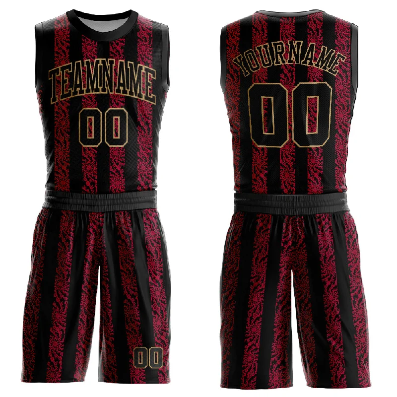 Basketball Jersey With Wrinkle-Free Design-Custom Red Black-Old Gold Round Neck Sublimation Basketball Suit Jersey