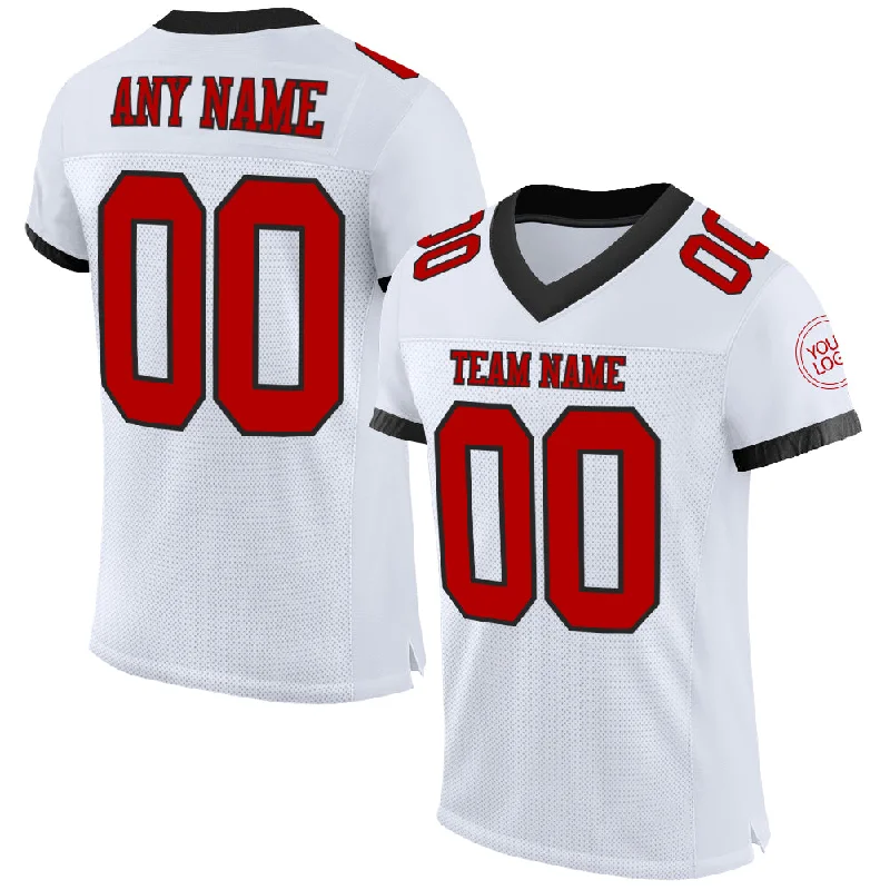 Football Jersey For Running Backs-Custom White Red-Black Mesh Authentic Football Jersey