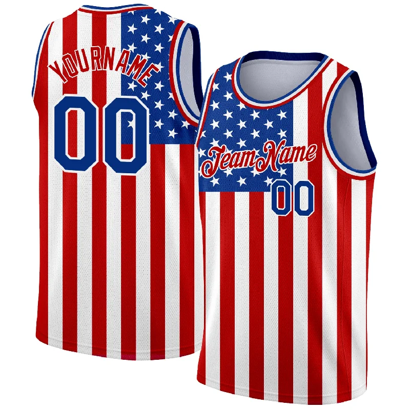 Basketball Jersey With Sweat Absorption Tech-Custom White Royal-Red 3D American Flag Fashion Authentic Basketball Jersey