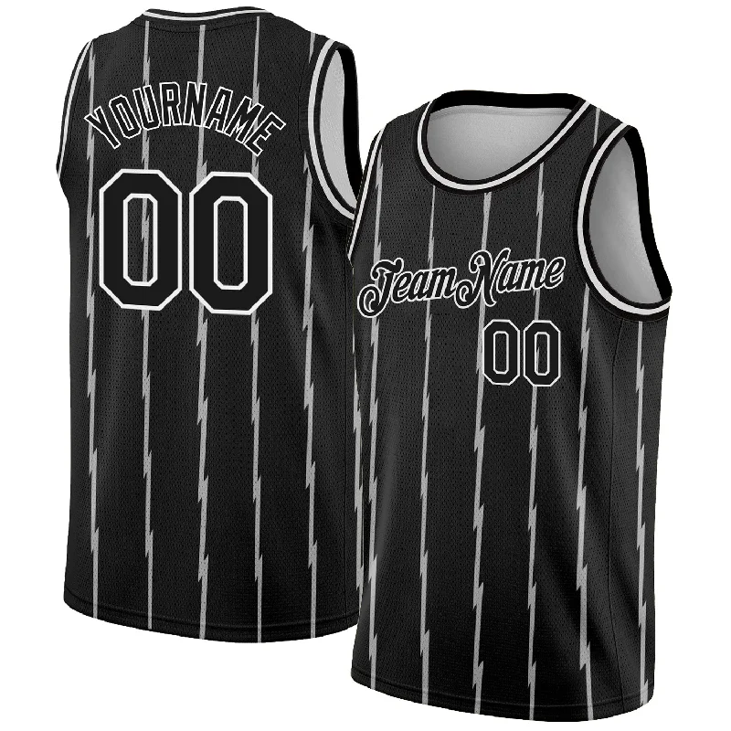 Basketball Jersey With Team Logo-Custom Black White Lines Authentic City Edition Basketball Jersey