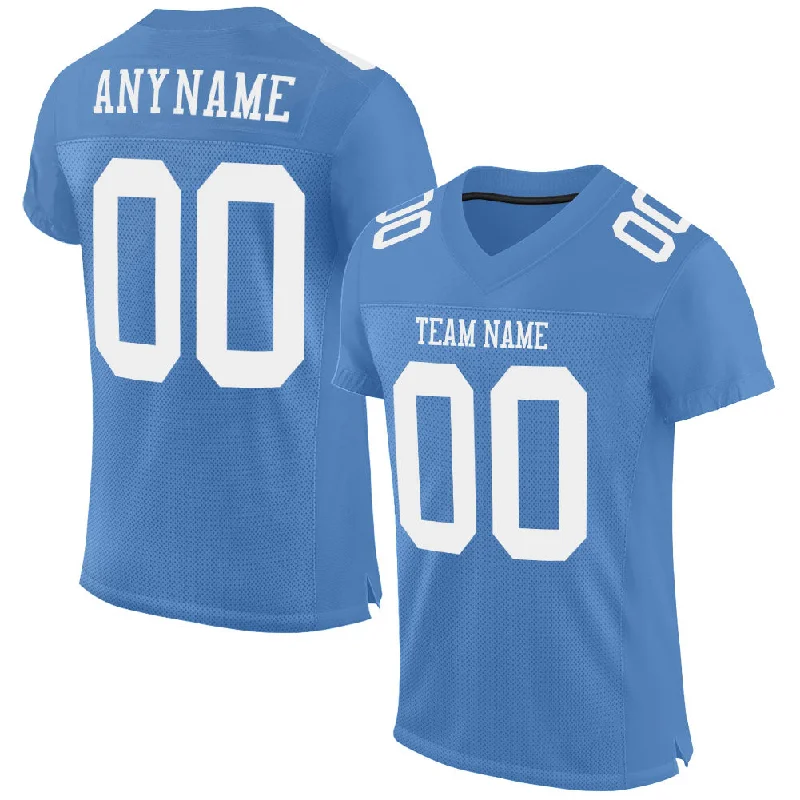 Football Jersey With Metallic Numbers-Custom Light Blue White Mesh Authentic Football Jersey