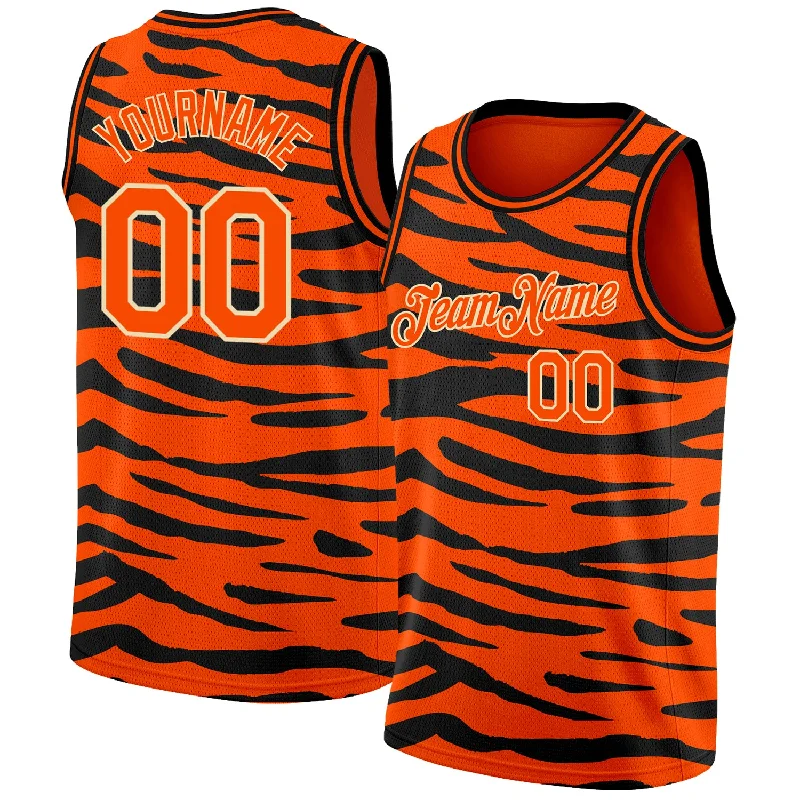 Basketball Jersey With Airflow Channels-Custom Orange Cream 3D Pattern Design Tiger Print Authentic Basketball Jersey