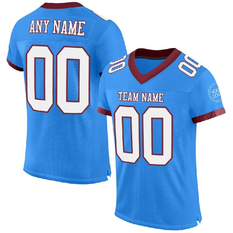 Football Jersey With Adjustable Fit-Custom Powder Blue White-Burgundy Mesh Authentic Football Jersey