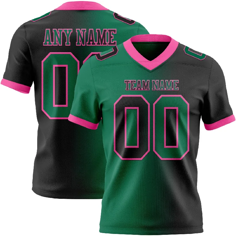 Football Jersey With Organic Cotton Blend-Custom Black Kelly Green-Pink Mesh Authentic Gradient Fashion Football Jersey