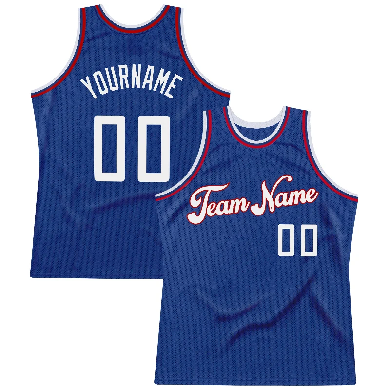 Basketball Jersey With V-Neck Collar-Custom Royal White-Red Authentic Throwback Basketball Jersey