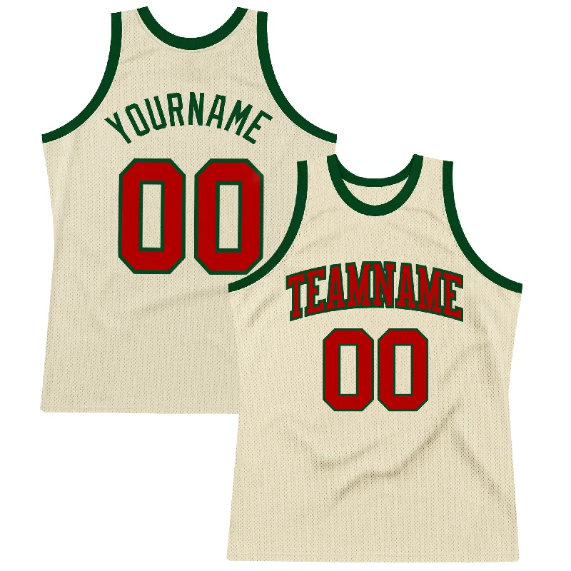 Basketball Jersey With Streetwear Influence-Custom Cream Red-Green Authentic Throwback Basketball Jersey