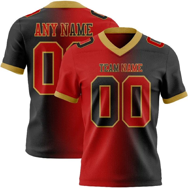 Football Jersey With Embroidery-Custom Black Red-Old Gold Mesh Authentic Gradient Fashion Football Jersey