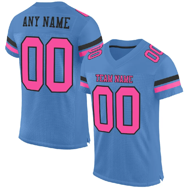 Football Jersey With Camo Print-Custom Powder Blue Pink-Black Mesh Authentic Football Jersey