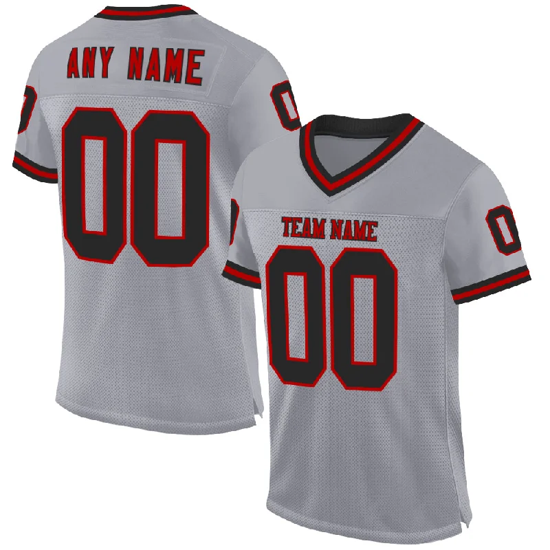 Football Jersey For Running Backs-Custom Gray Black-Red Mesh Authentic Throwback Football Jersey