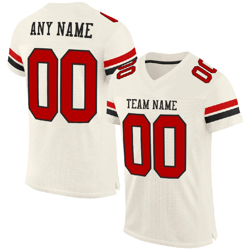 Football Jersey With Anti-Odor Treatment-Custom Cream Red-Black Mesh Authentic Football Jersey