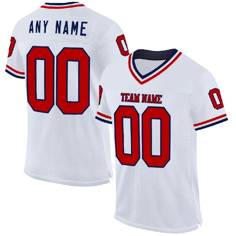 Football Jersey With Custom Number-Custom White Red-Navy Mesh Authentic Throwback Football Jersey