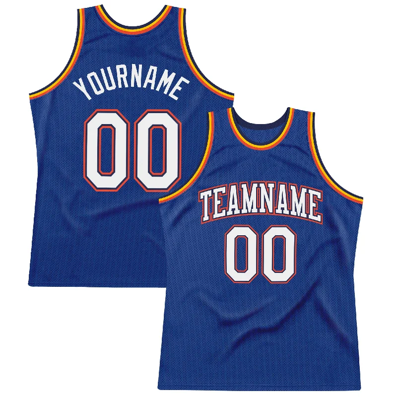 Basketball Jersey For Shooting Guards-Custom Royal White-Orange Authentic Throwback Basketball Jersey