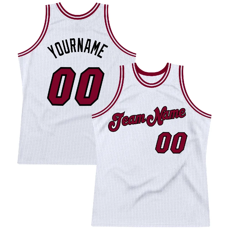 Basketball Jersey With Hip-Hop Vibe-Custom White Maroon-Black Authentic Throwback Basketball Jersey