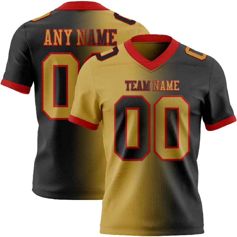 Football Jersey For Summer Games-Custom Black Old Gold-Red Mesh Authentic Gradient Fashion Football Jersey