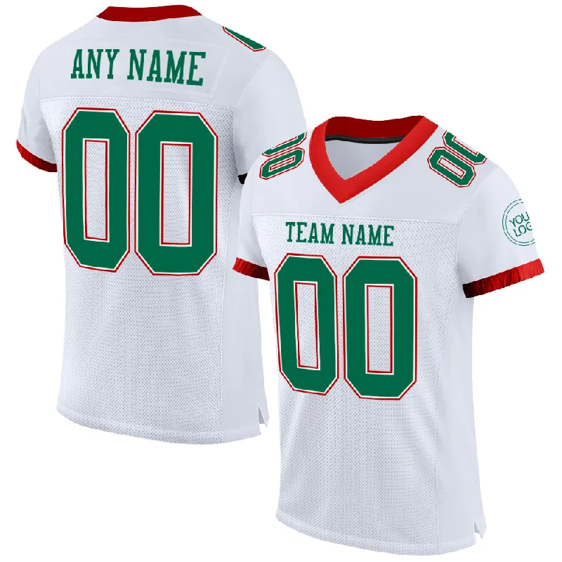 Football Jersey For Practice-Custom White Kelly Green-Red Mesh Authentic Football Jersey