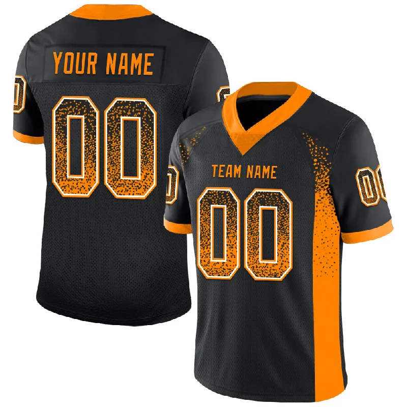 Football Jersey With Side Slits-Custom Black Bay Orange-White Mesh Drift Fashion Football Jersey