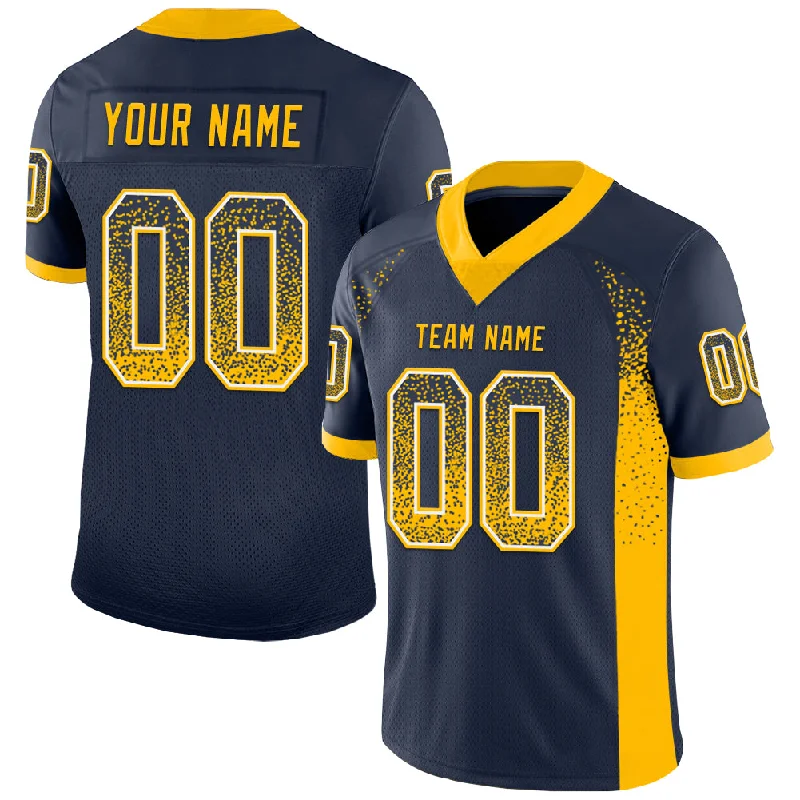 Football Jersey With Reflective Details-Custom Navy Gold-White Mesh Drift Fashion Football Jersey