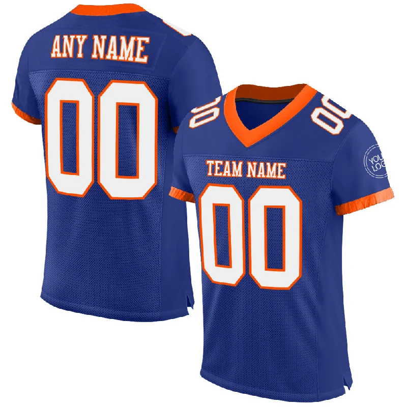 Football Jersey With Snap Button Closure-Custom Royal White-Orange Mesh Authentic Football Jersey