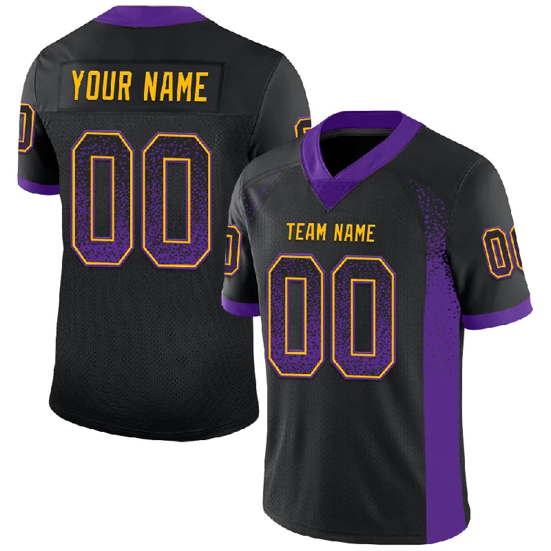 Football Jersey With Motivational Messages-Custom Black Purple-Gold Mesh Drift Fashion Football Jersey