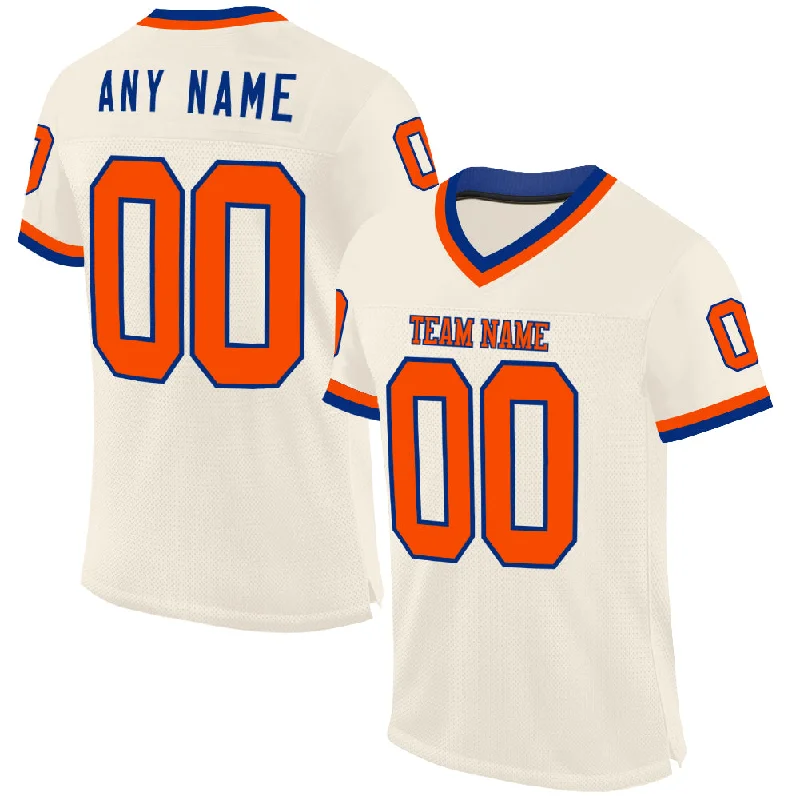 Football Jersey With Minimal Branding-Custom Cream Orange-Royal Mesh Authentic Throwback Football Jersey