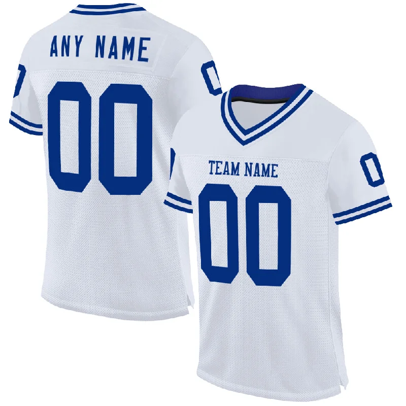 Football Jersey With Built-In Tank Top-Custom White Royal Mesh Authentic Throwback Football Jersey