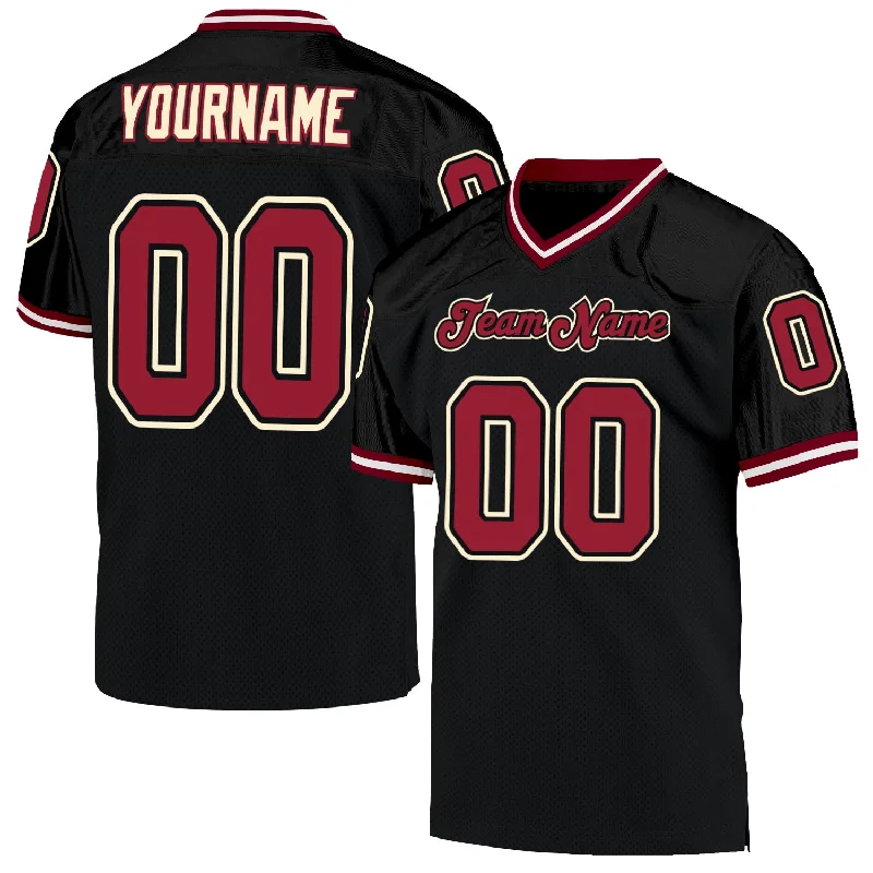 Football Jersey With Laser-Cut Perforations-Custom Black Cardinal-Cream Mesh Authentic Throwback Football Jersey