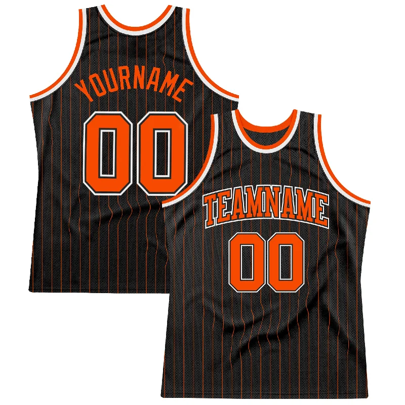 Basketball Jersey With No-Chafe Seams-Custom Black Orange Pinstripe Orange-Black Authentic Basketball Jersey