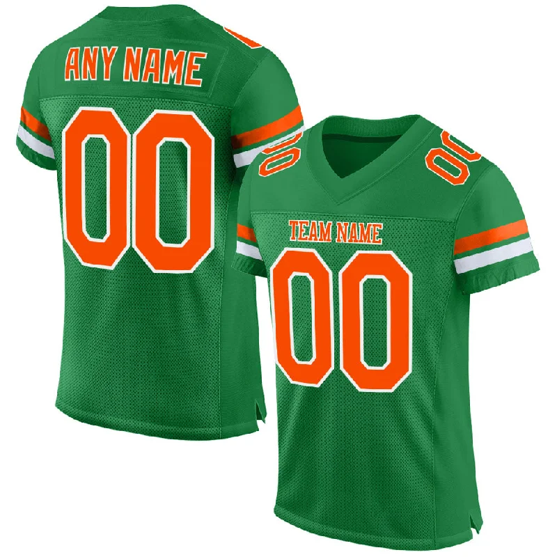 Football Jersey With Elastic Armholes-Custom Grass Green Orange-White Mesh Authentic Football Jersey