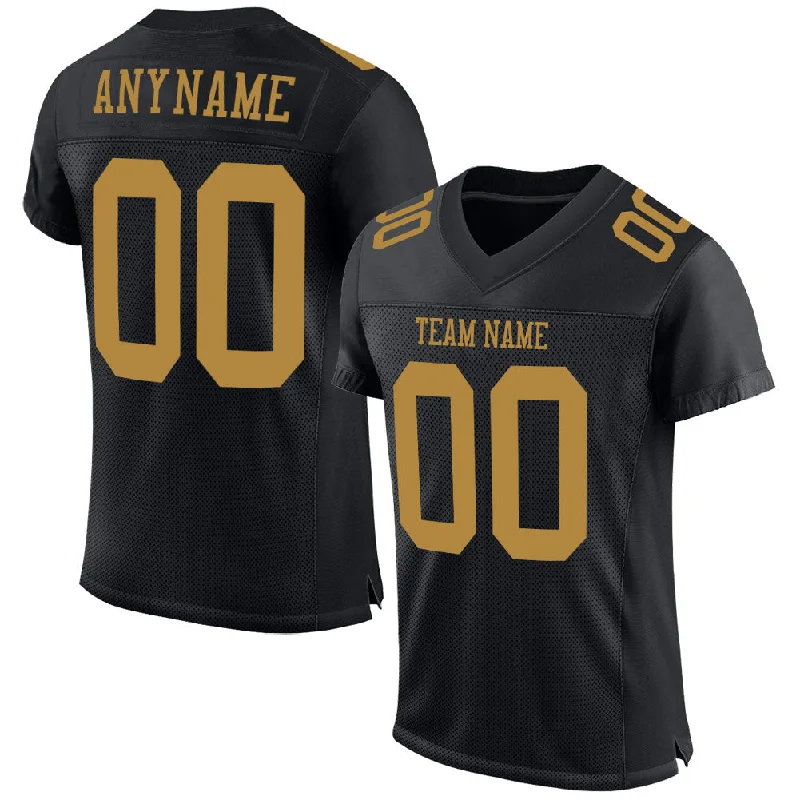 Football Jersey With 360-Degree Stretch-Custom Black Old Gold Mesh Authentic Football Jersey