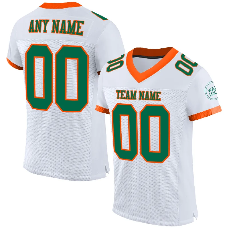 Football Jersey With Anti-Odor Treatment-Custom White Kelly Green-Orange Mesh Authentic Football Jersey