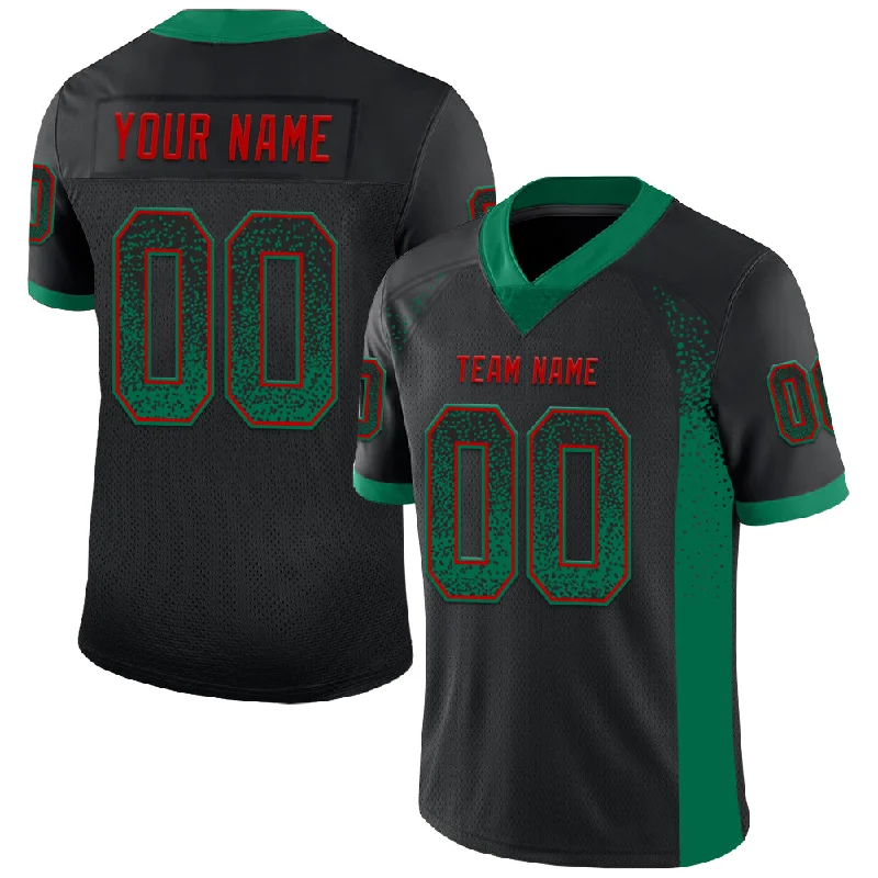 Football Jersey For Quarterbacks-Custom Black Kelly Green-Red Mesh Drift Fashion Football Jersey