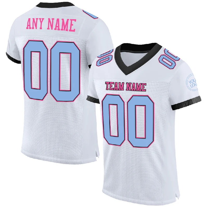 Football Jersey With Urban Fashion Appeal-Custom White Light Blue Black-Pink Mesh Authentic Football Jersey