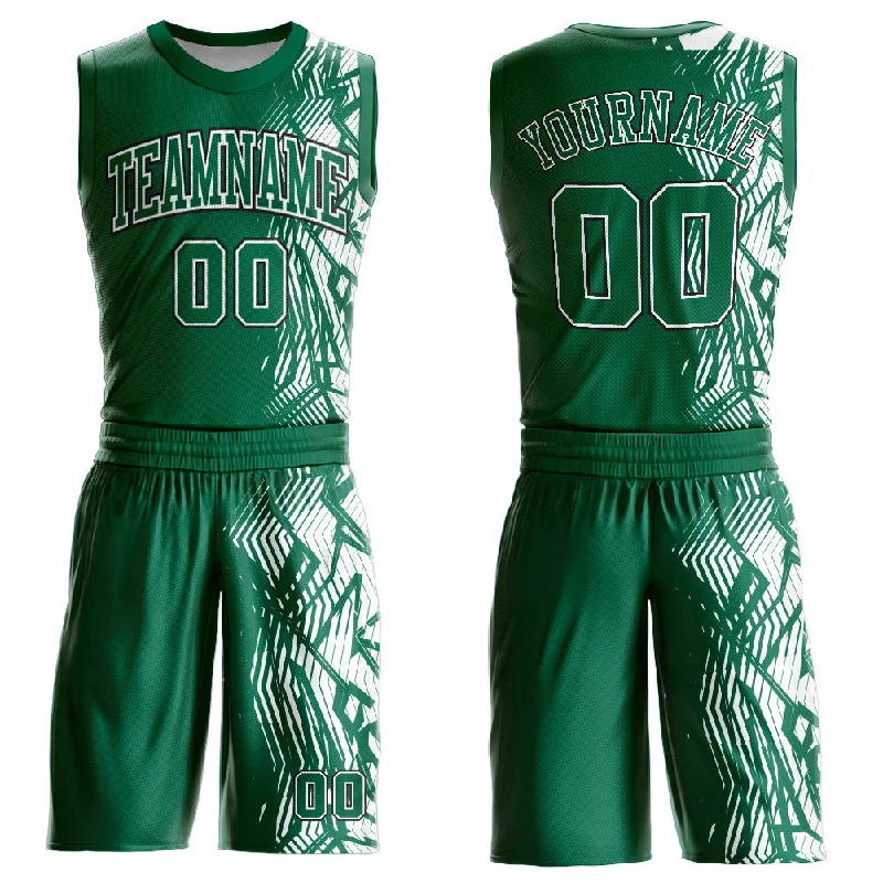 Basketball Jersey For Kids-Custom Kelly Green Black-White Round Neck Sublimation Basketball Suit Jersey