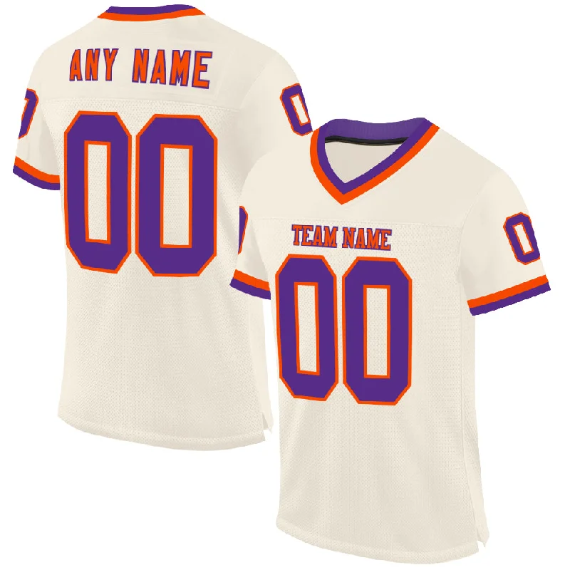 Football Jersey With Limited Edition Design-Custom Cream Purple-Orange Mesh Authentic Throwback Football Jersey