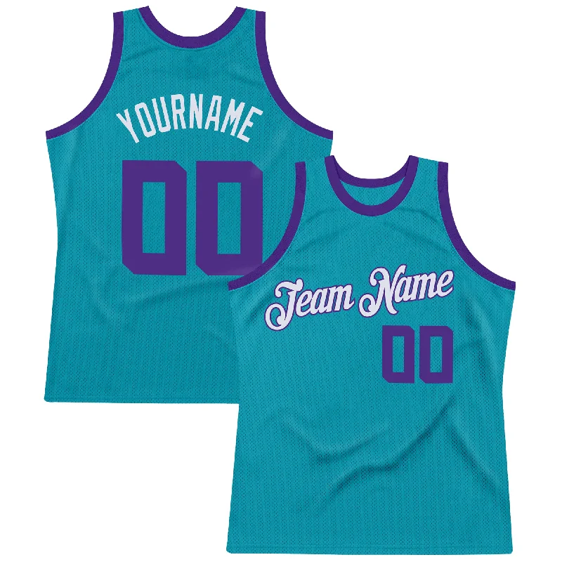 Basketball Jersey With Stripes-Custom Teal Purple-White Authentic Throwback Basketball Jersey