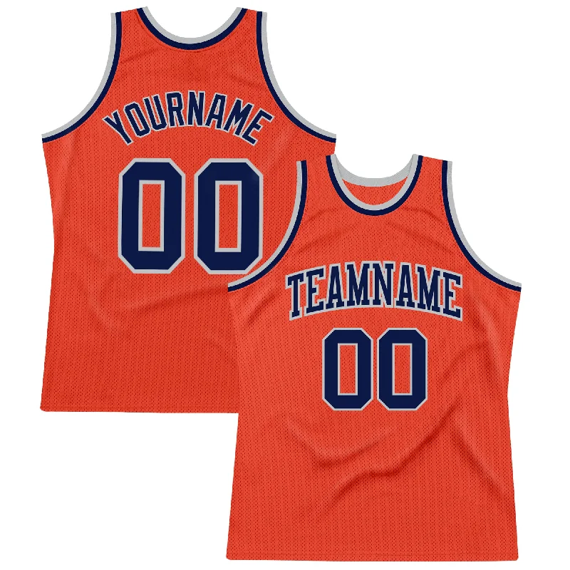 Basketball Jersey With Zip Closure-Custom Orange Navy-Gray Authentic Throwback Basketball Jersey