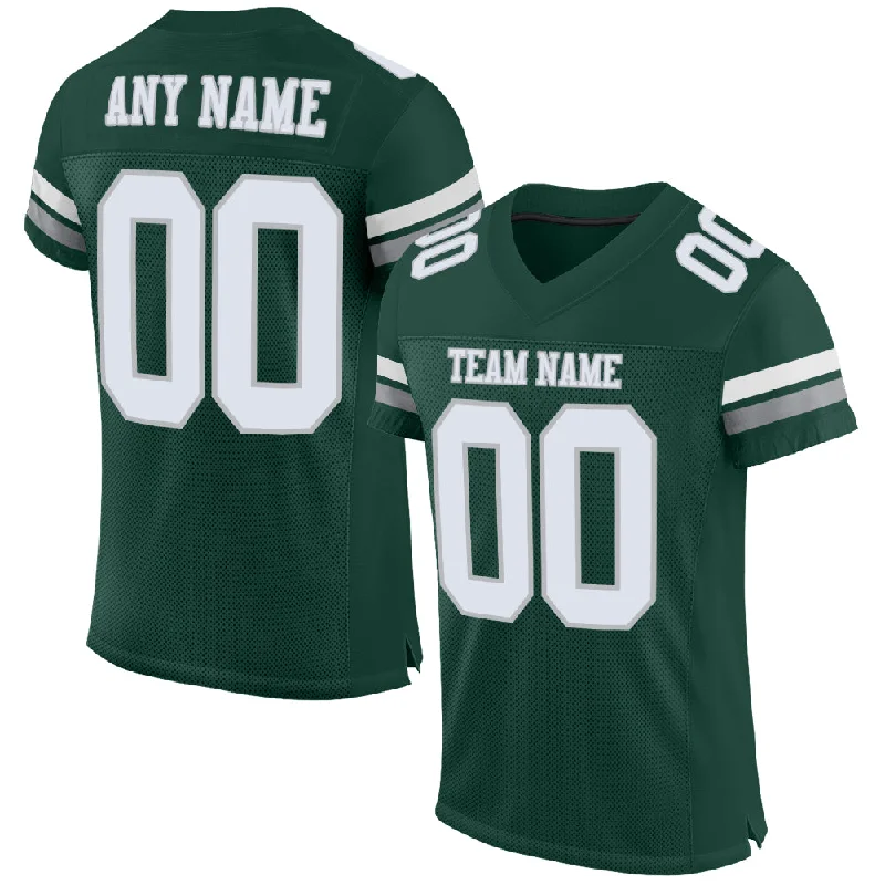 Football Jersey With Compression Fit-Custom Green White-Gray Mesh Authentic Football Jersey