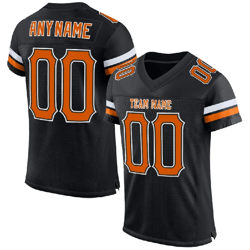 Football Jersey With Championship Edition-Custom Black Texas Orange-White Mesh Authentic Football Jersey