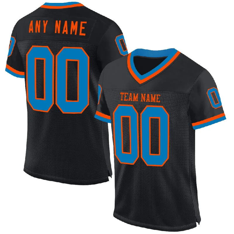 Football Jersey For Winter Training-Custom Black Blue-Orange Mesh Authentic Throwback Football Jersey