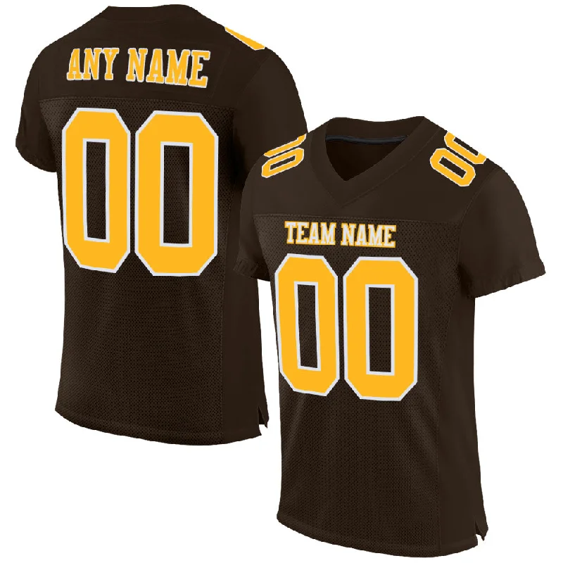 Football Jersey With Custom Artwork-Custom Brown Gold-White Mesh Authentic Football Jersey