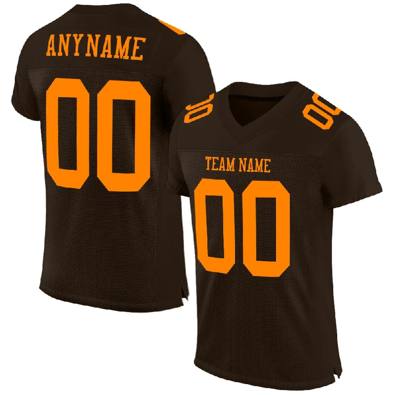 Football Jersey With Recycled Polyester-Custom Brown Bay Orange Mesh Authentic Football Jersey