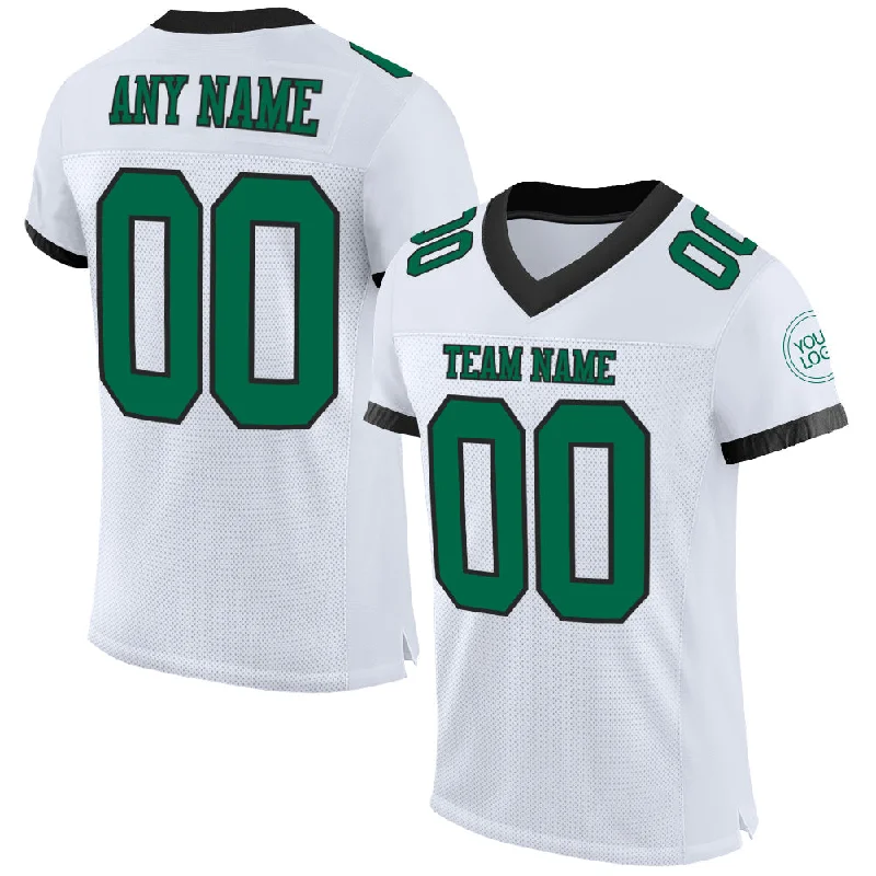 Football Jersey With Modern Athletic Cut-Custom White Kelly Green-Black Mesh Authentic Football Jersey