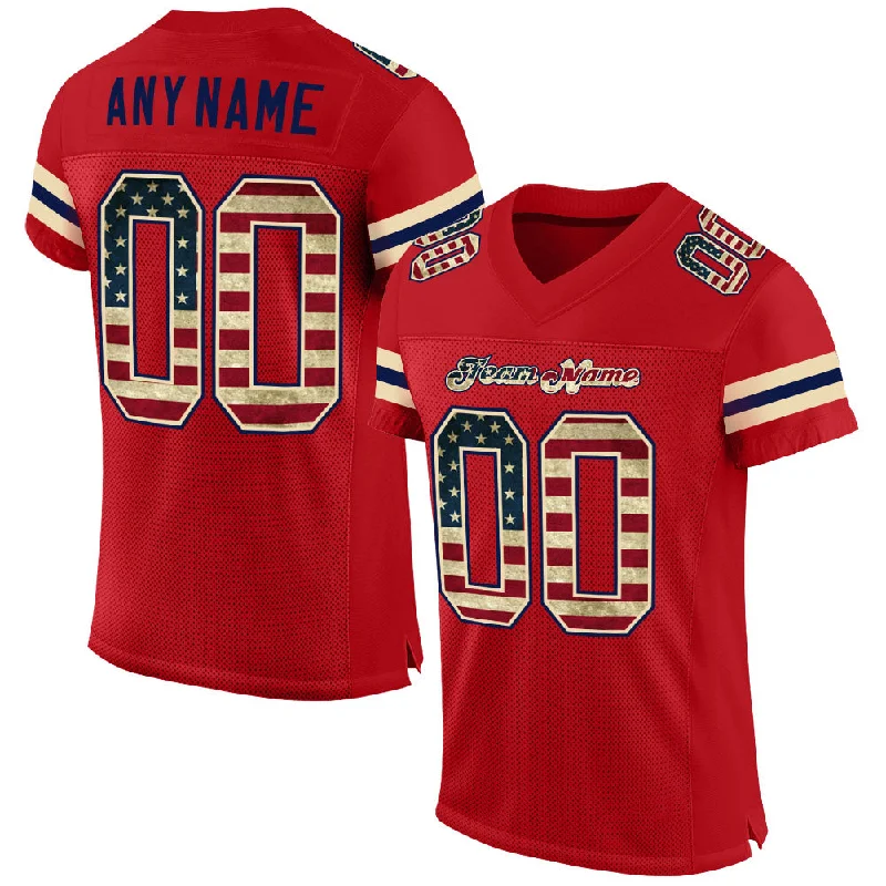 Football Jersey With Red And Blue-Custom Red Vintage USA Flag-Cream Mesh Authentic Football Jersey